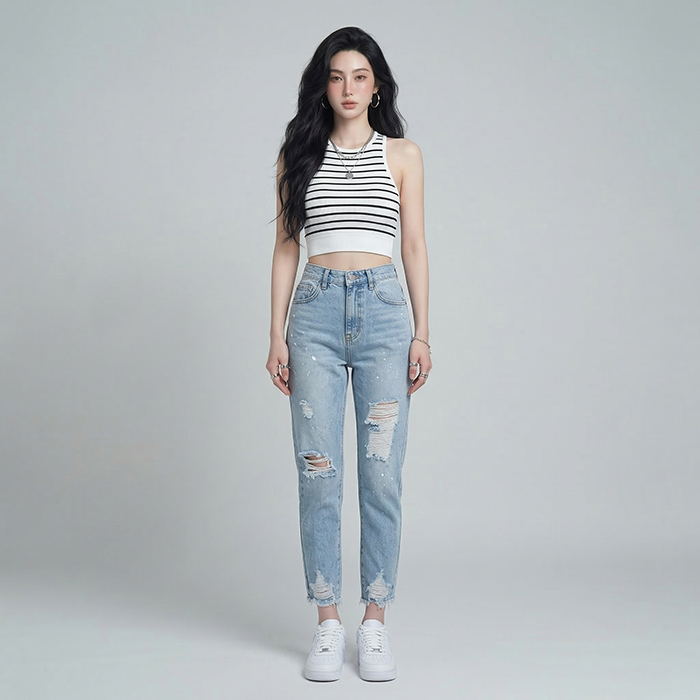 Quần jean baggy LOREN rách tua B5144