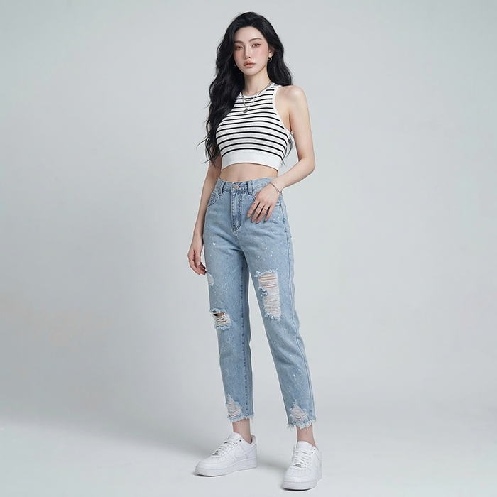 Quần jean baggy LOREN rách tua B5144