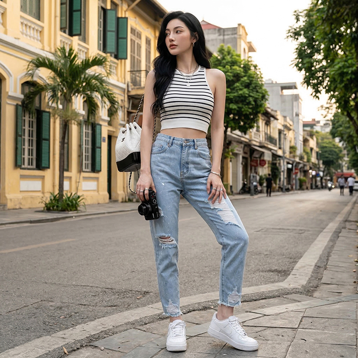 Quần jean baggy LOREN rách tua B5144