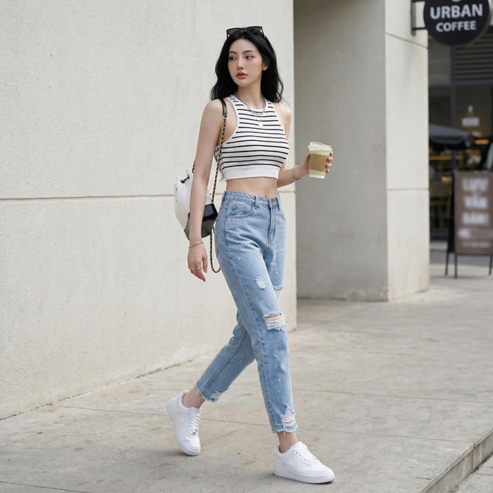 Quần jean baggy LOREN rách tua B5144