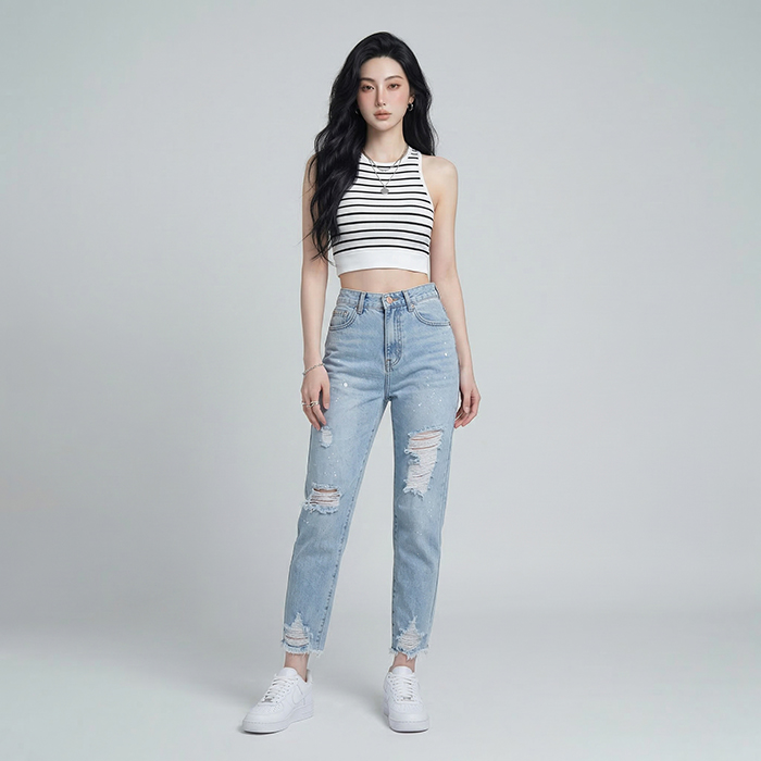 Quần jean baggy LOREN rách tua B5144