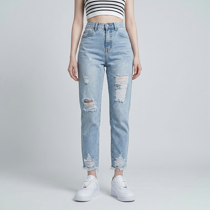 Quần jean baggy LOREN rách tua B5144
