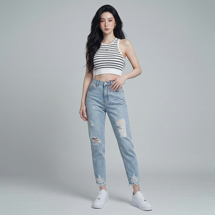 Quần jean baggy LOREN rách tua B5144