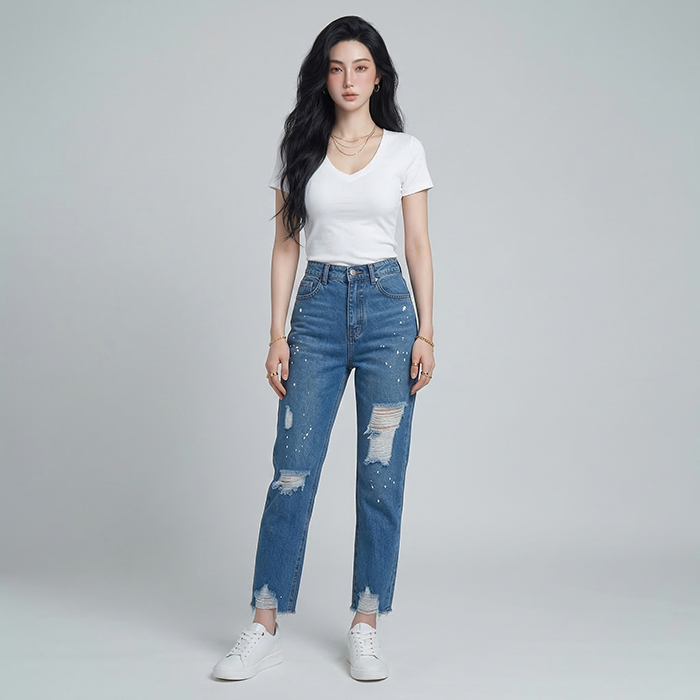 Quần jean baggy LOREN rách tua B5145