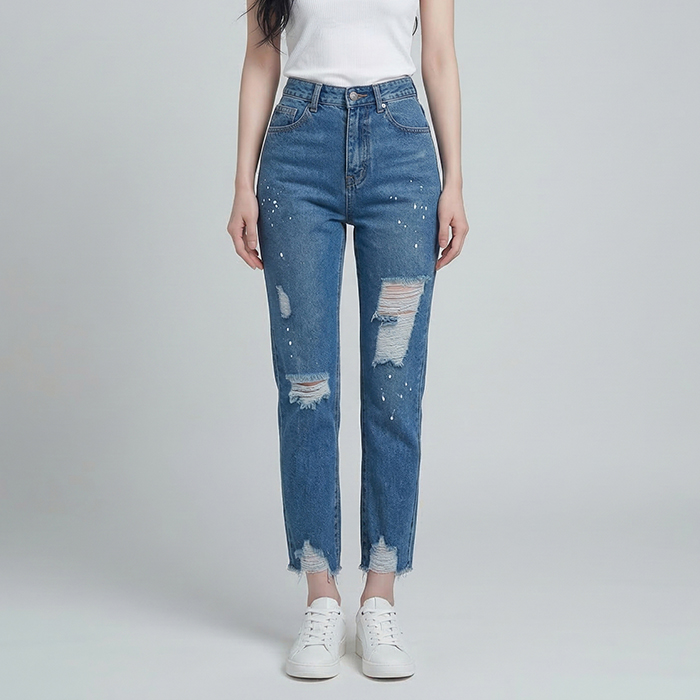 Quần jean baggy LOREN rách tua B5145