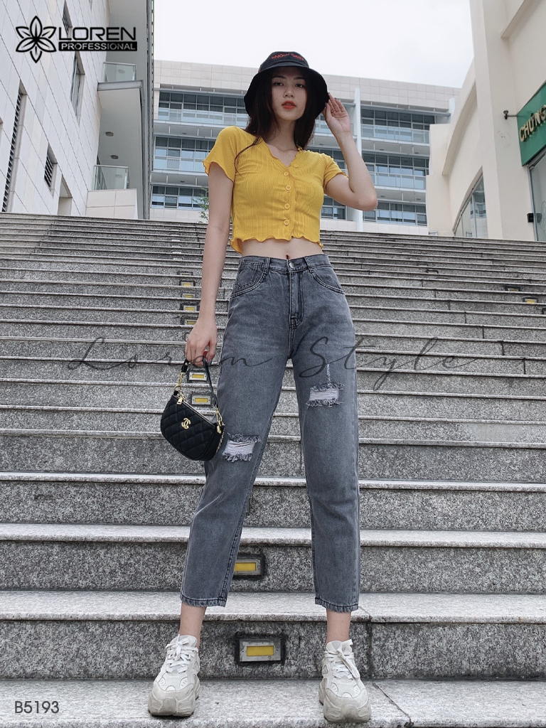 Quần jean baggy LOREN rách xám B5193