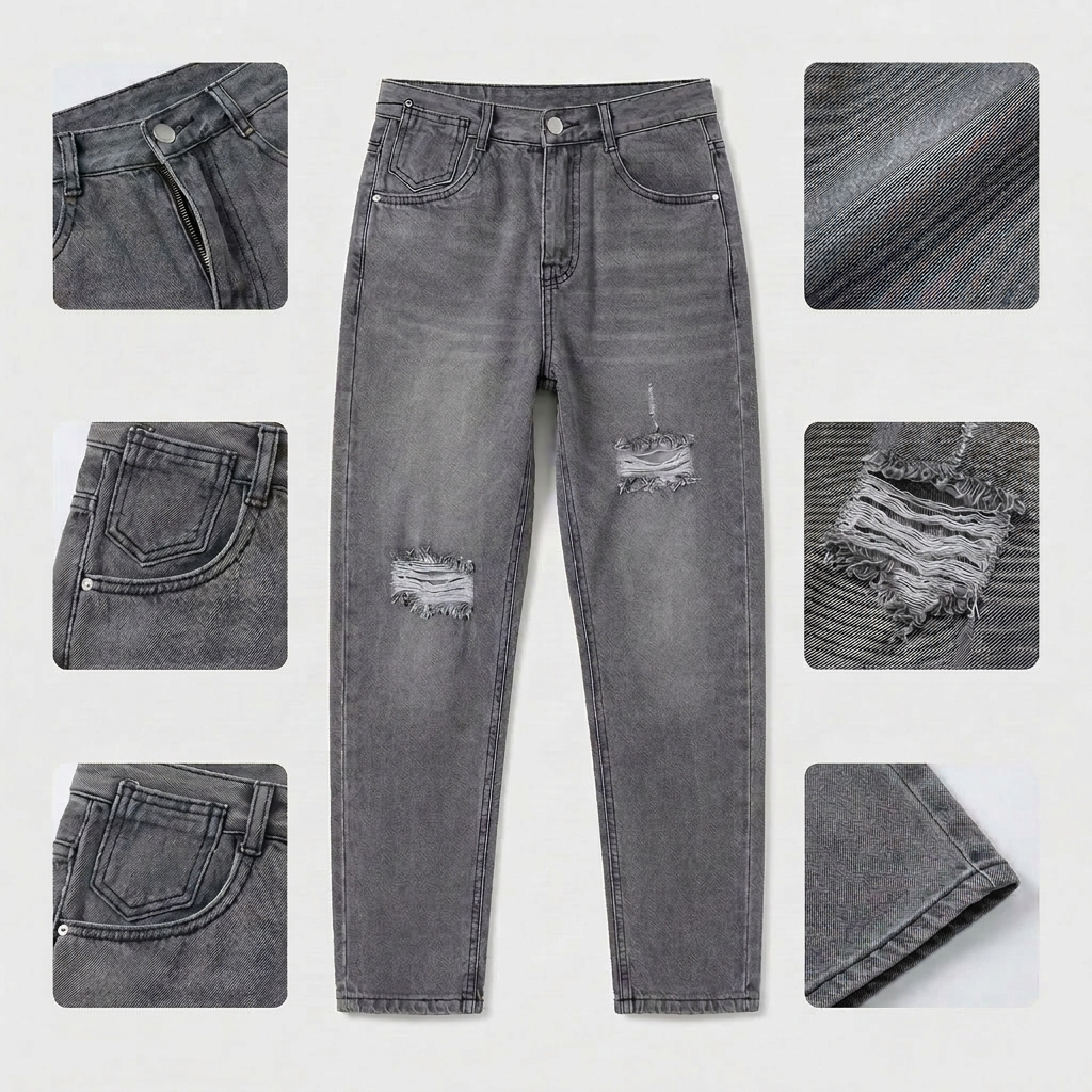 Quần jean baggy LOREN rách xám B5193