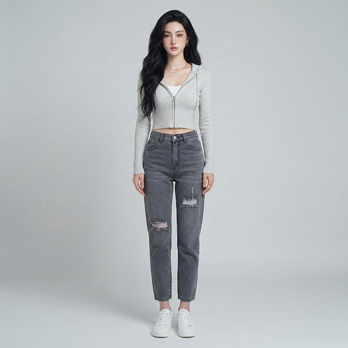Quần jean baggy LOREN rách xám B5193
