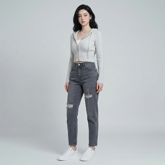 Quần jean baggy LOREN rách xám B5193