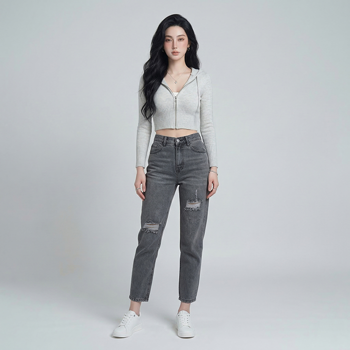 Quần jean baggy LOREN rách xám B5193