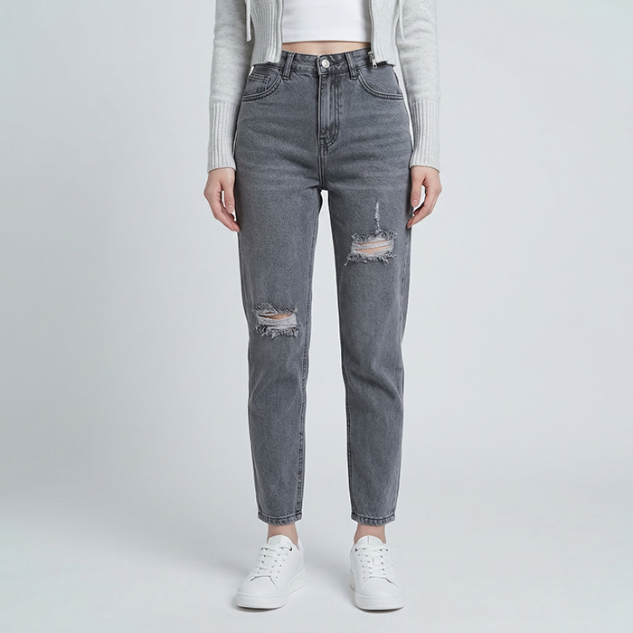 Quần jean baggy LOREN rách xám B5193