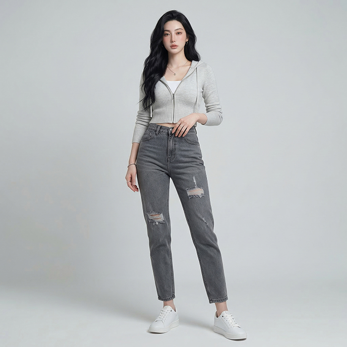 Quần jean baggy LOREN rách xám B5193