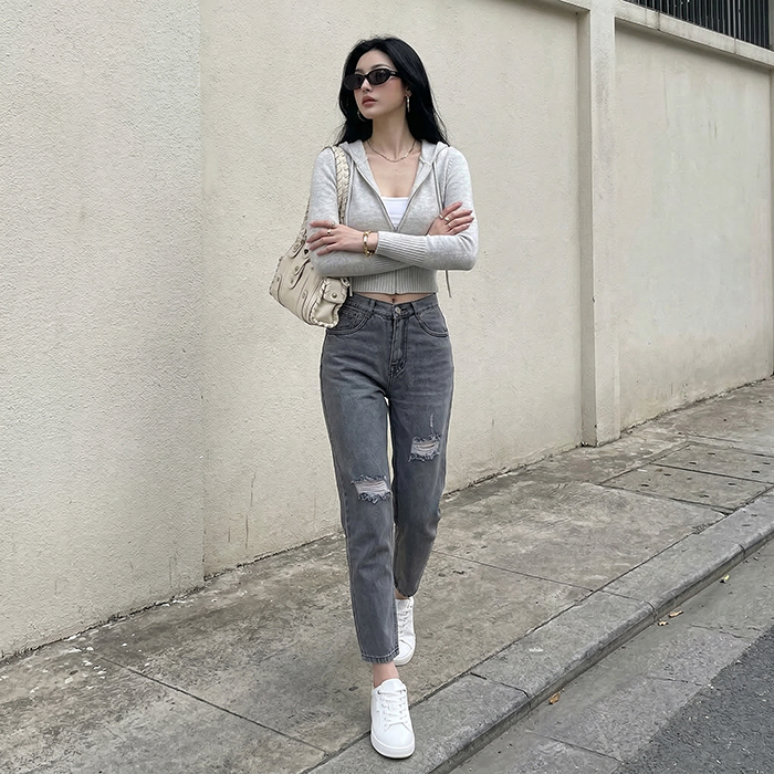 Quần jean baggy LOREN rách xám B5193