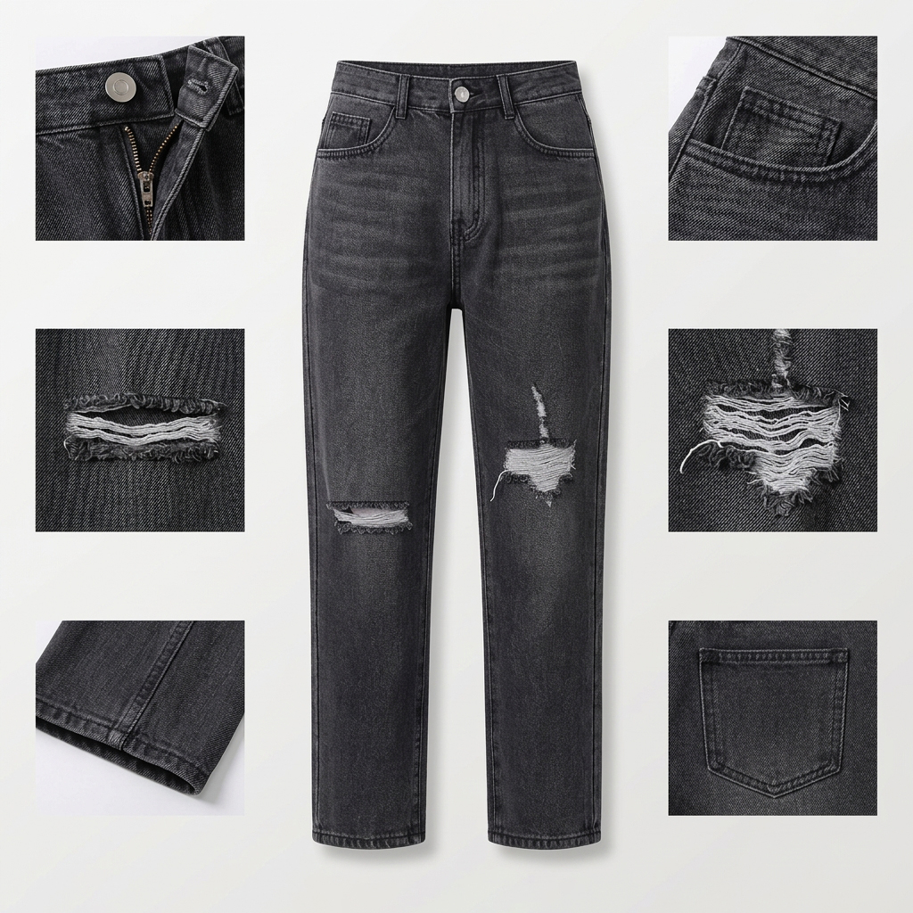 Quần jean baggy LOREN rách đen B5194