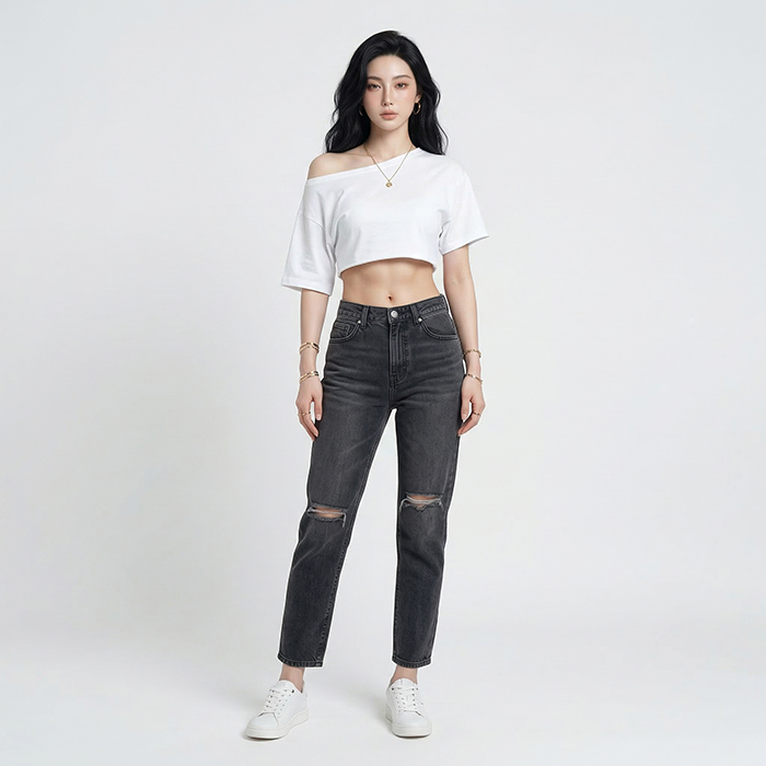 Quần jean baggy LOREN rách đen B5194