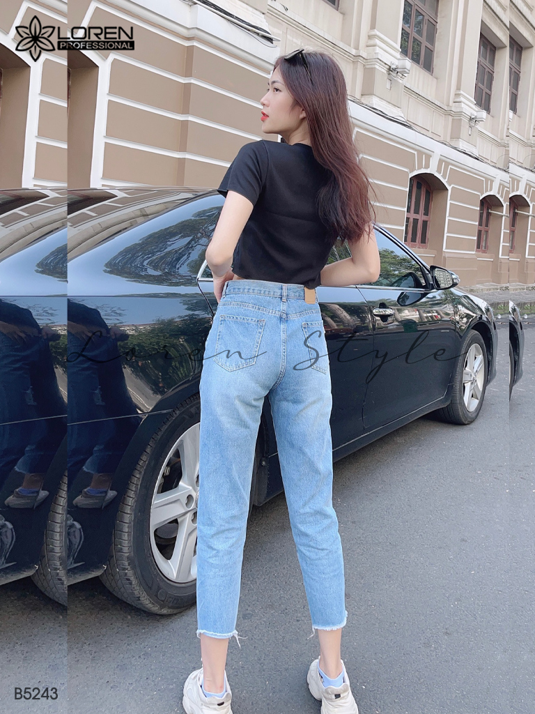 Quần jean baggy LOREN rách tua xanh B5243