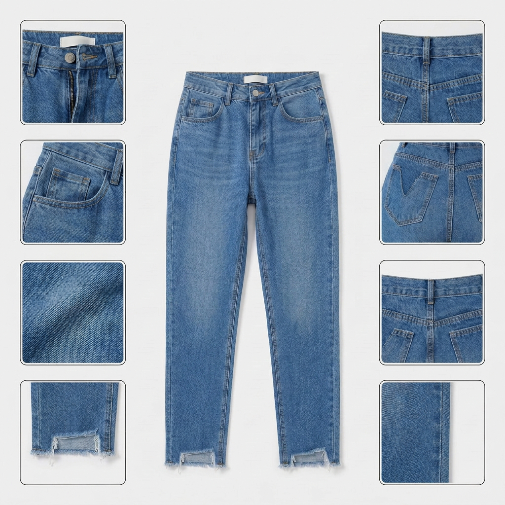 Quần jean baggy LOREN xẻ tua xanh B5388