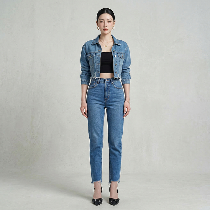 Quần jean baggy LOREN xẻ tua xanh B5388