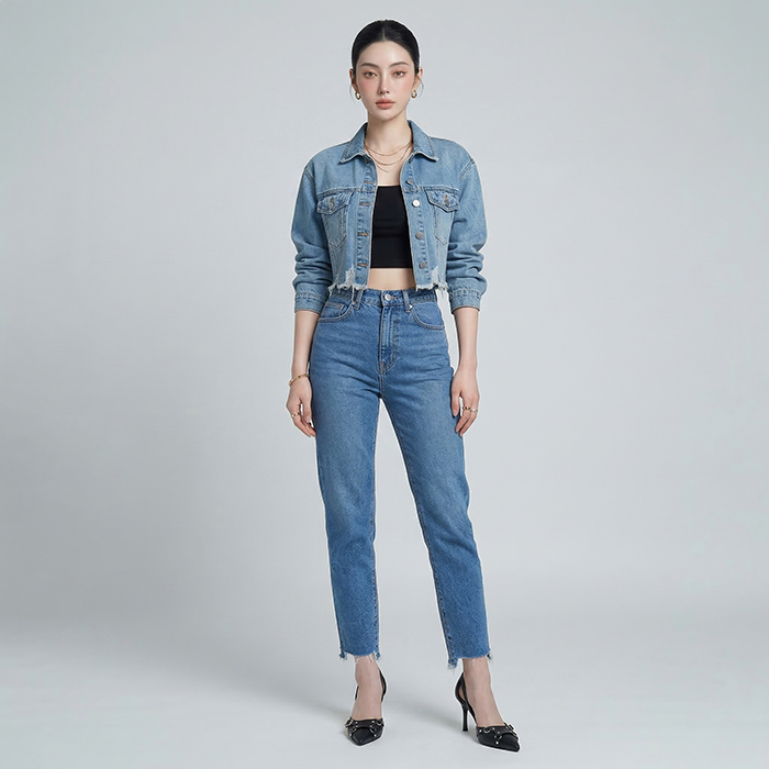 Quần jean baggy LOREN xẻ tua xanh B5388