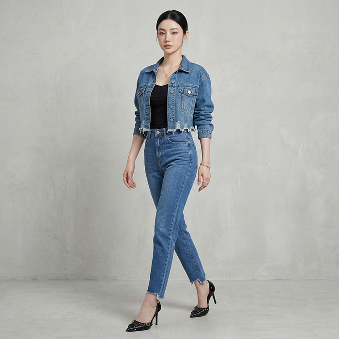 Quần jean baggy LOREN xẻ tua xanh B5388