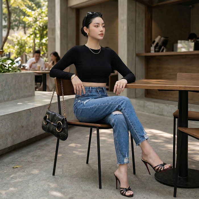 Quần jean baggy LOREN rách tua xanh B5389