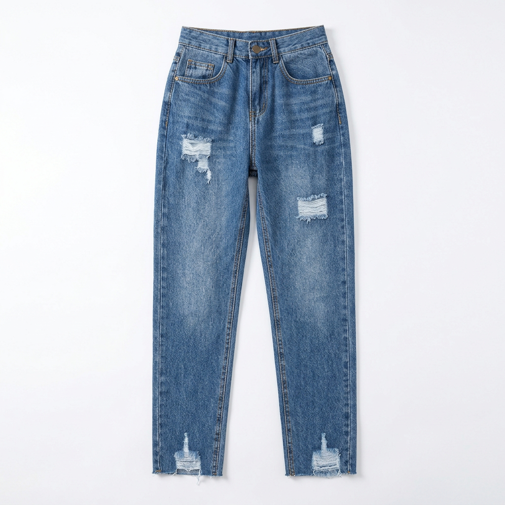 Quần jean baggy LOREN rách tua xanh B5389