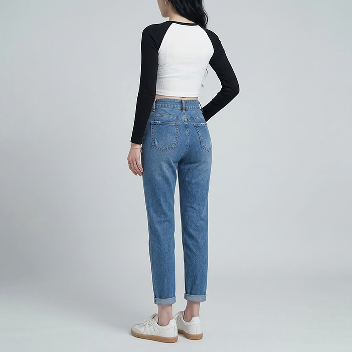 Quần jean baggy LOREN rách tua xanh B5390