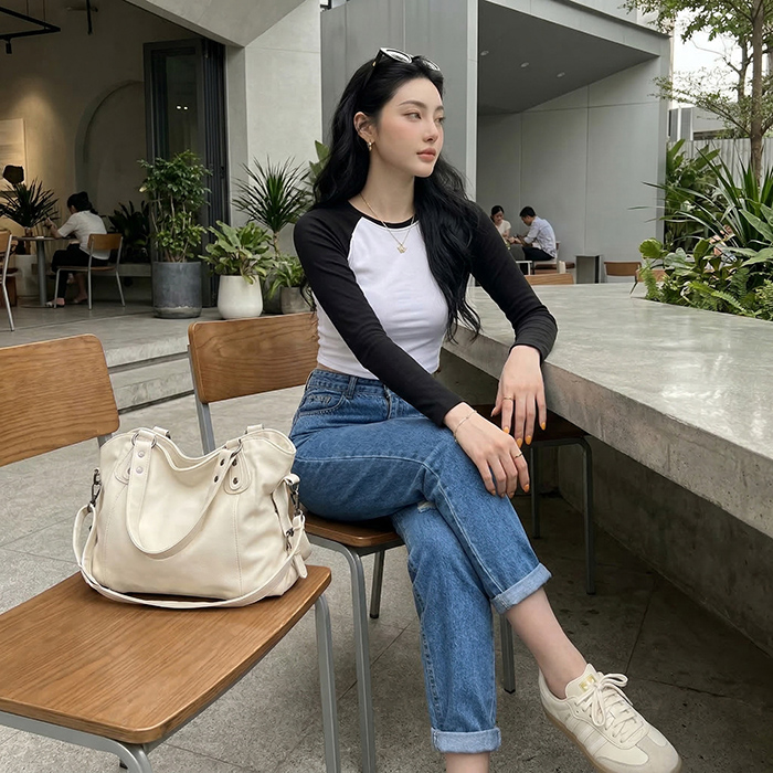 Quần jean baggy LOREN rách tua xanh B5390