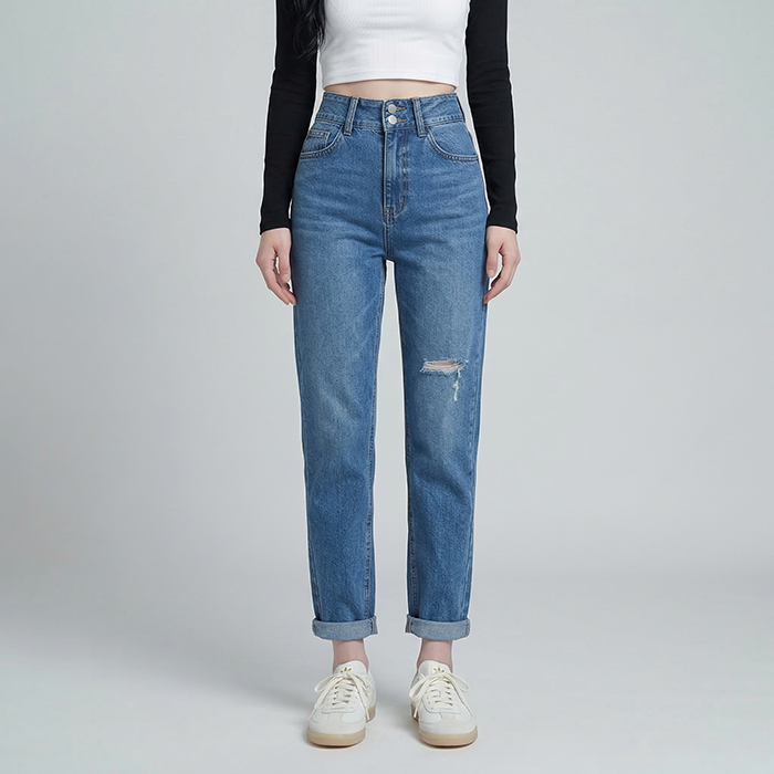 Quần jean baggy LOREN rách tua xanh B5390
