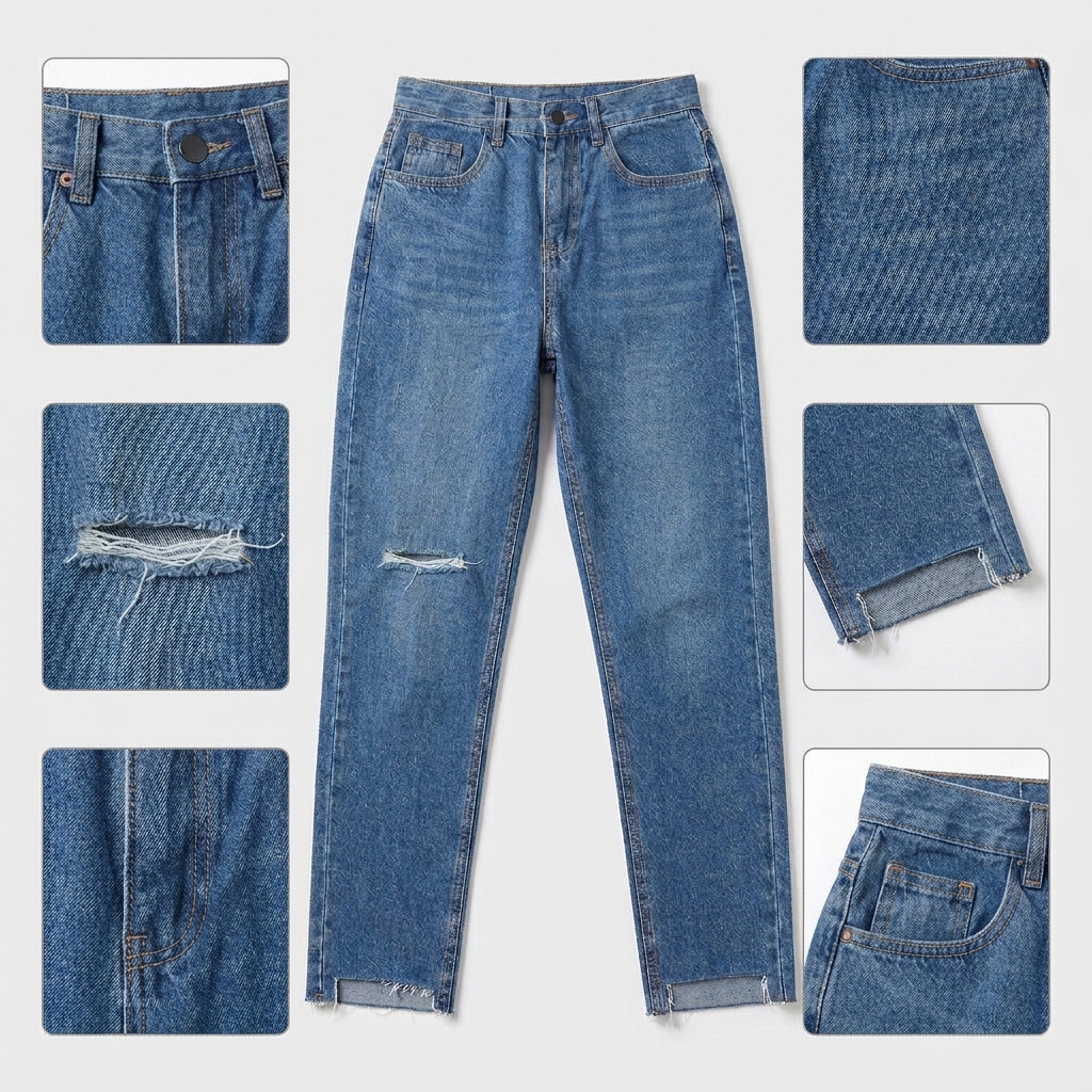 Quần jean baggy LOREN rách tua xanh B5391