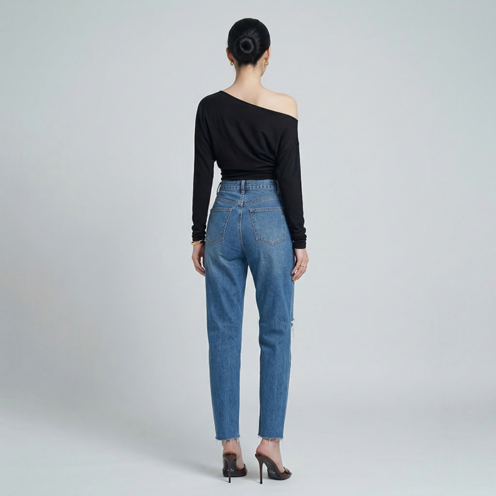 Quần jean baggy LOREN rách tua xanh B5391