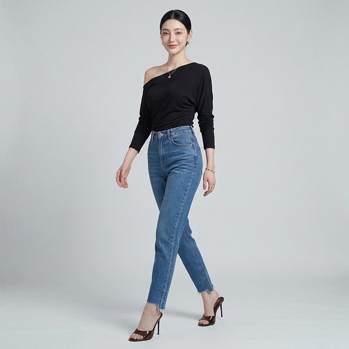 Quần jean baggy LOREN rách tua xanh B5391
