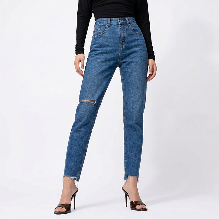 Quần jean baggy LOREN rách tua xanh B5391