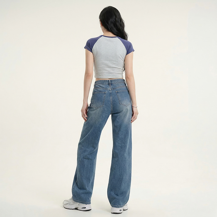 Quần jean ống rộng LOREN trơn xanh B5422