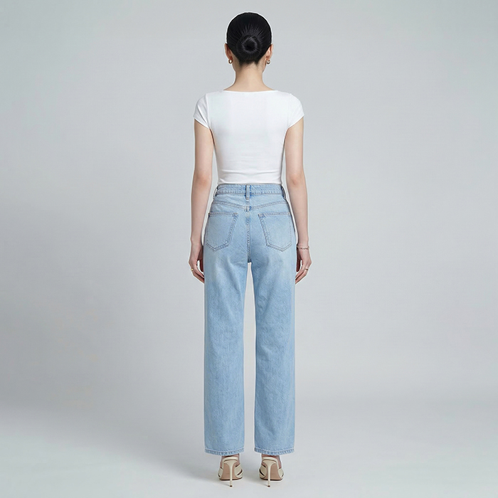 Quần jean ống rộng LOREN rách gối xanh B5431