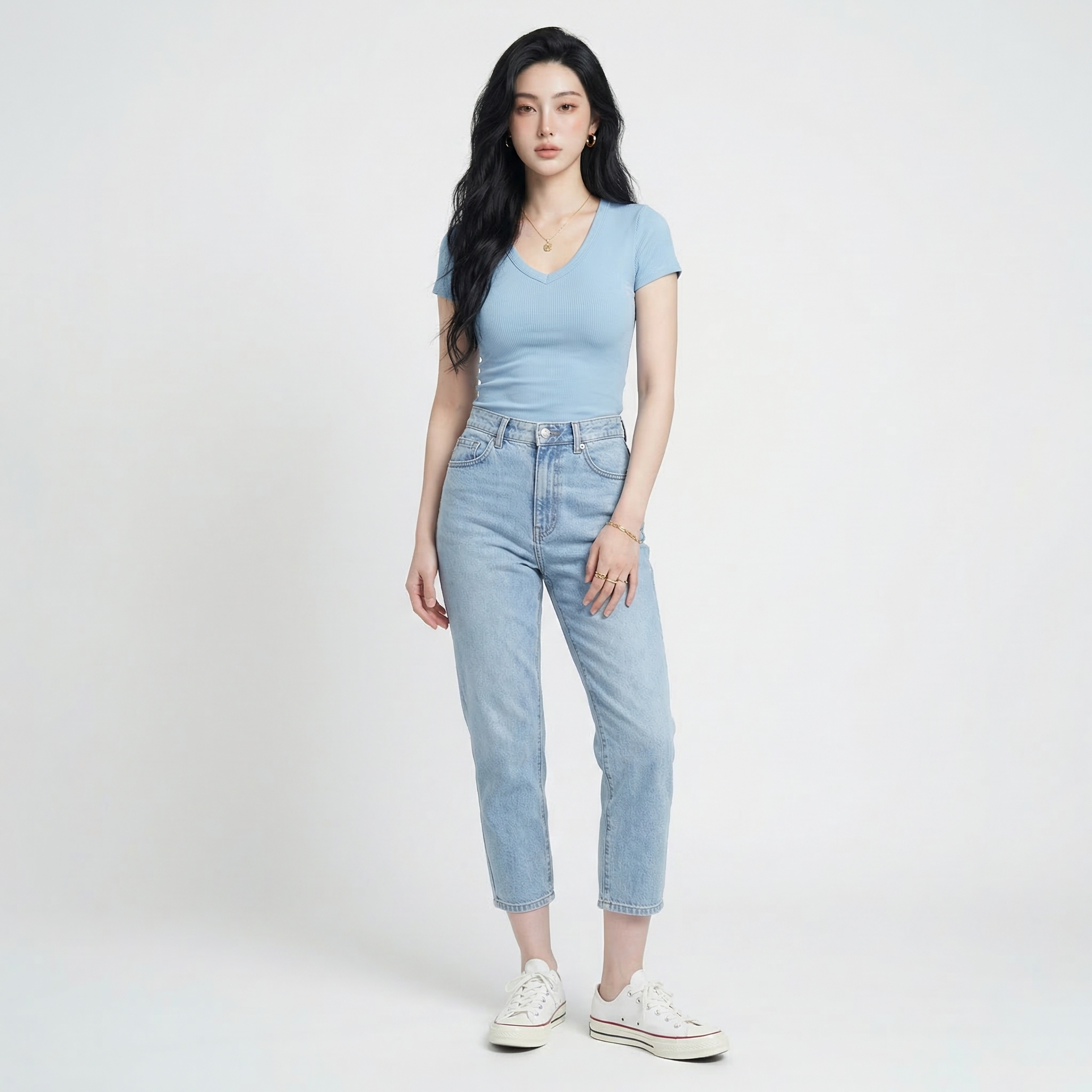 Quần jean baggy LOREN trơn xanh B5432