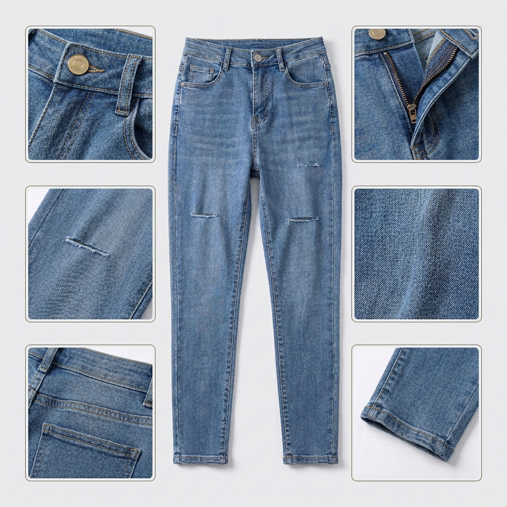 Quần jean skinny LOREN lửng rách xanh B5526