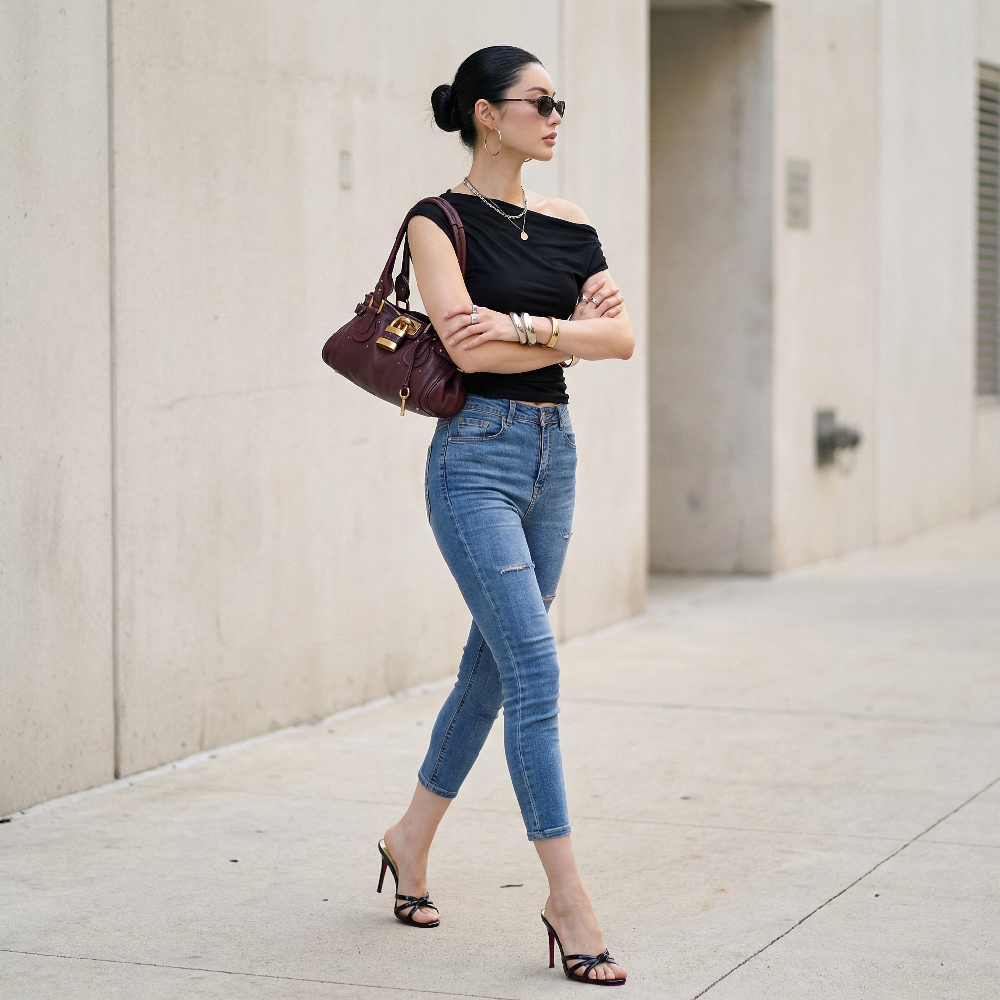 Quần jean skinny LOREN lửng rách xanh B5526