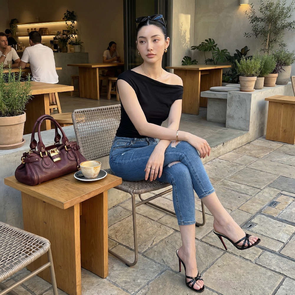 Quần jean skinny LOREN lửng rách xanh B5526