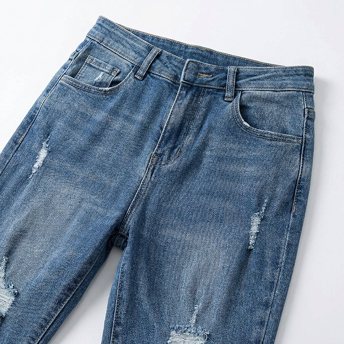 Quần jean skinny LOREN lửng rách kiểu tua xanh B5527