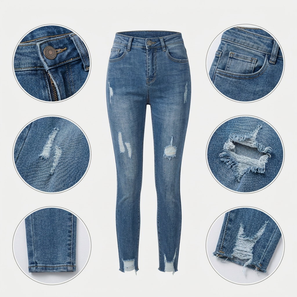 Quần jean skinny LOREN lửng rách kiểu tua xanh B5527