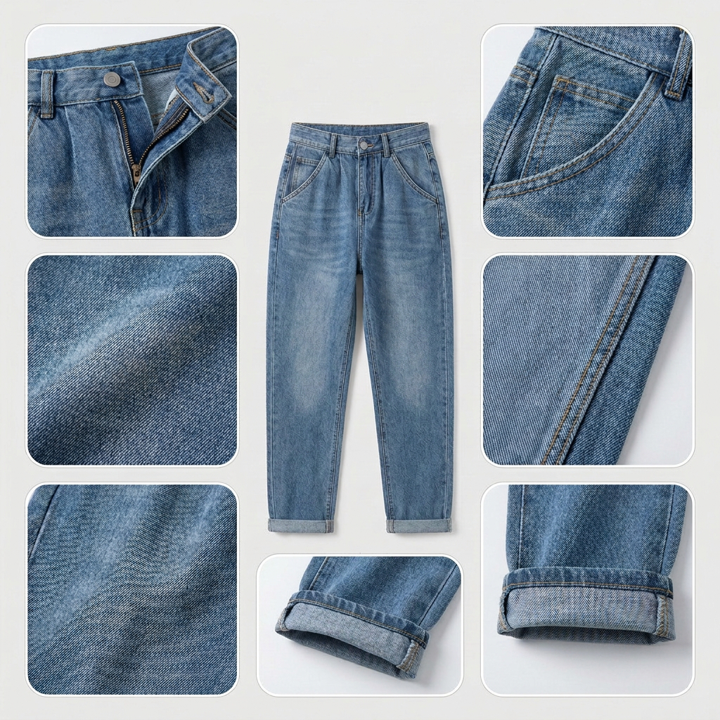 Quần jean baggy LOREN trơn tua xanh B5591