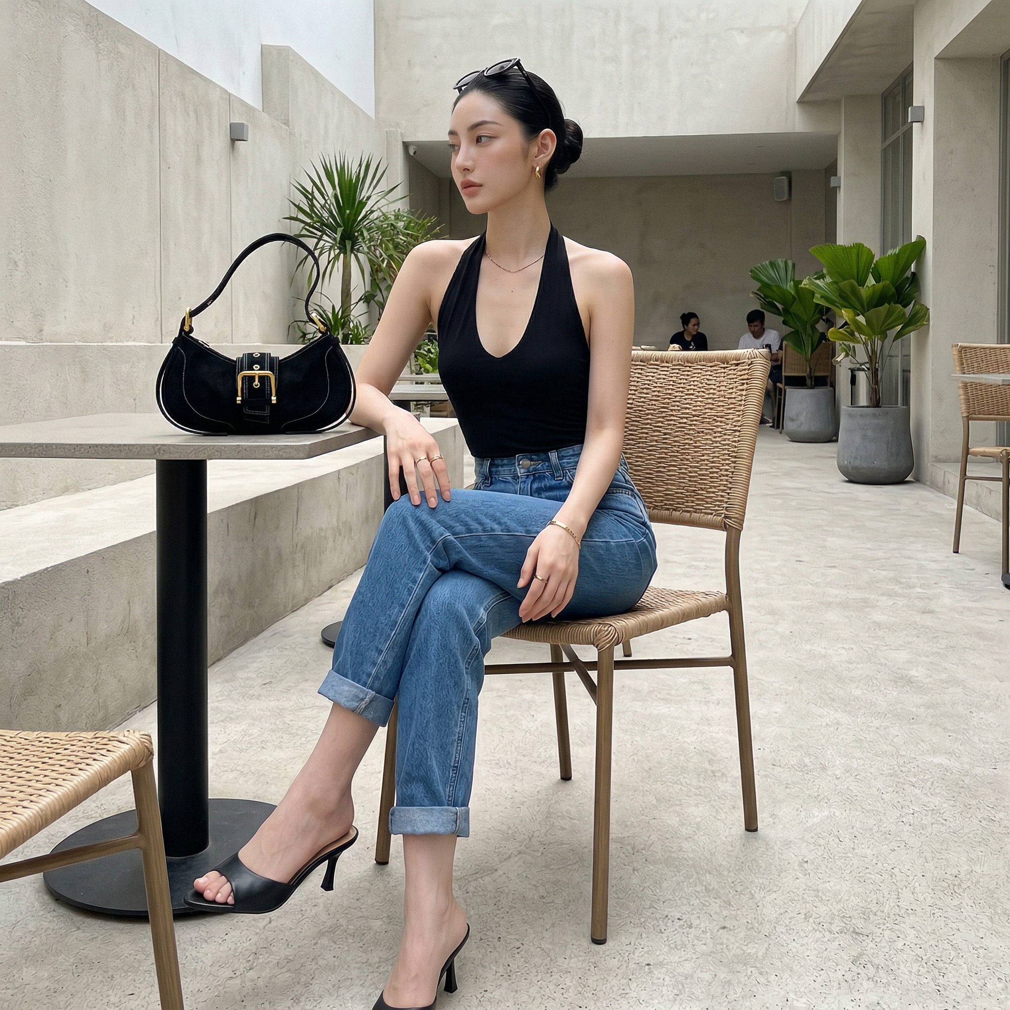 Quần jean baggy LOREN trơn tua xanh B5591