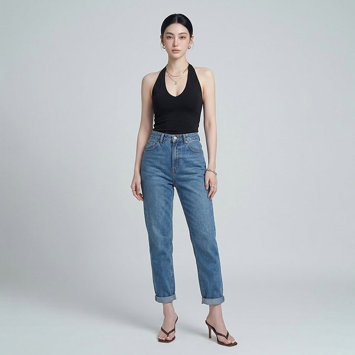 Quần jean baggy LOREN trơn tua xanh B5591