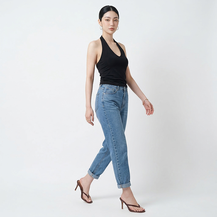 Quần jean baggy LOREN trơn tua xanh B5591