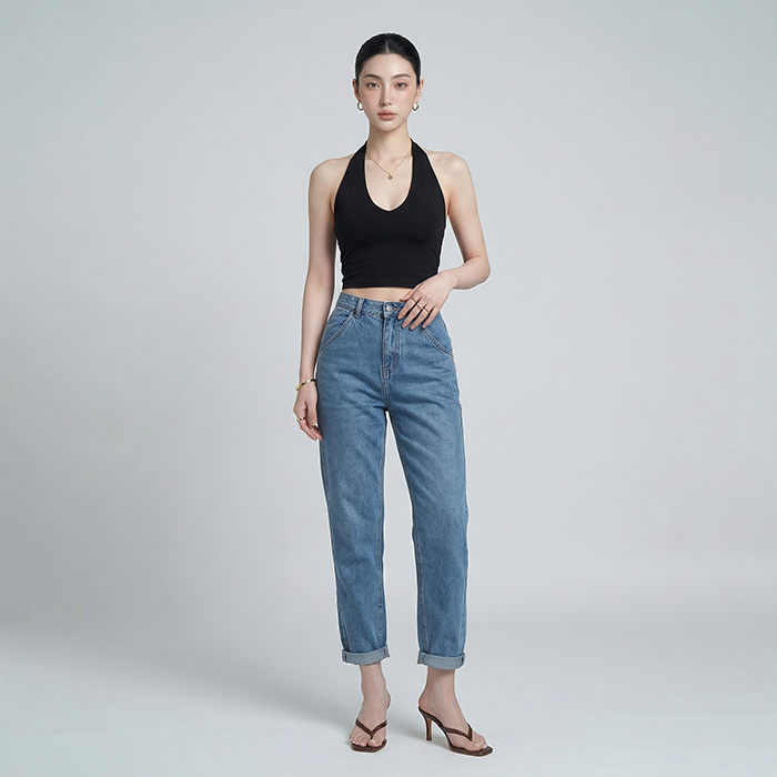 Quần jean baggy LOREN trơn tua xanh B5591