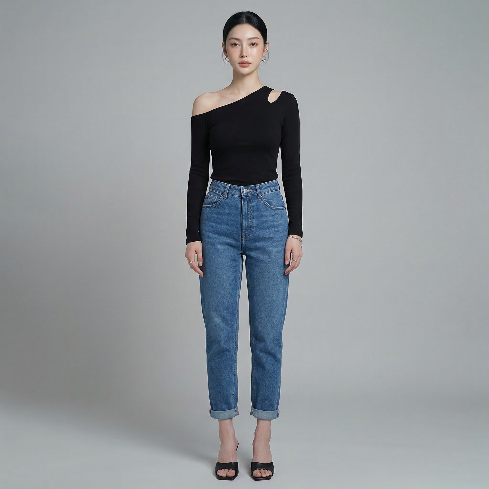 Quần jean baggy LOREN trơn tua xanh B5592