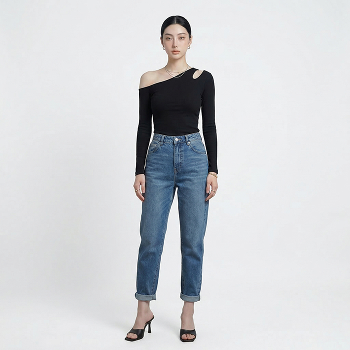 Quần jean baggy LOREN trơn tua xanh B5592