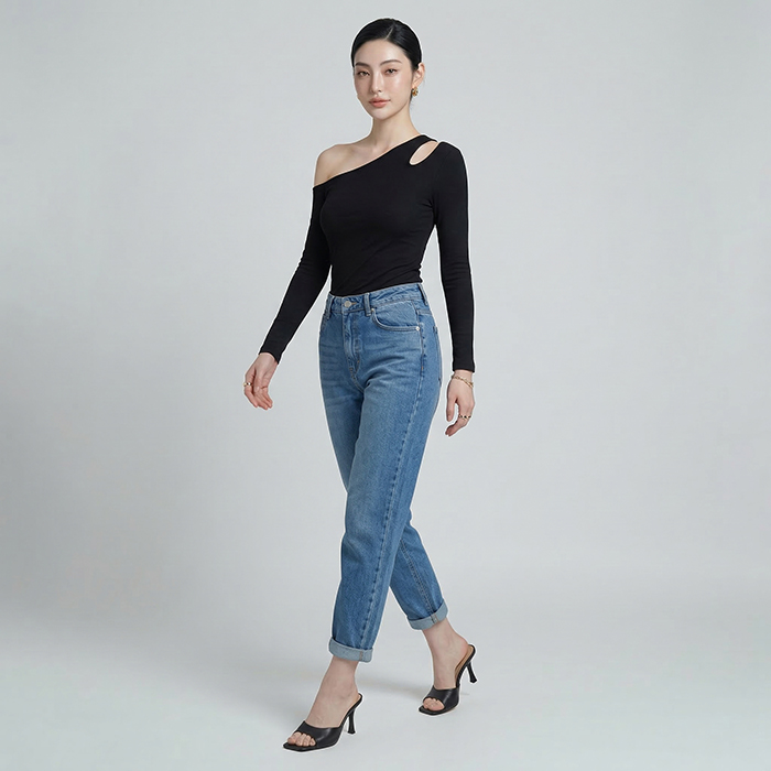 Quần jean baggy LOREN trơn tua xanh B5592