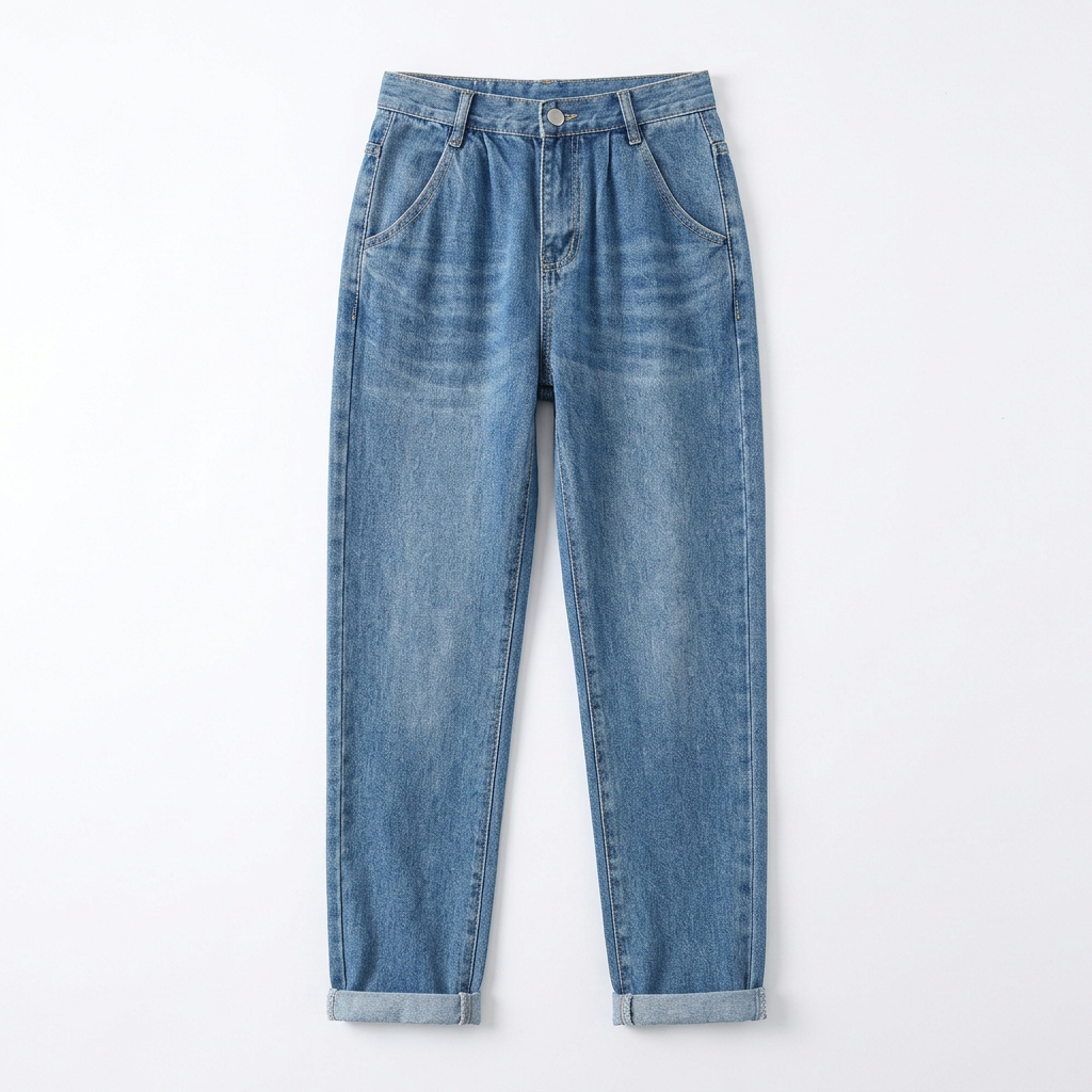 Quần jean baggy LOREN trơn tua xanh B5592